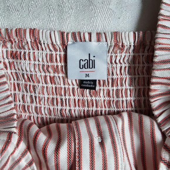 Cabi Striped Top w Puffy SleevesElastic Back Red, White & Black All Rayon sz M - Picture 3 of 7